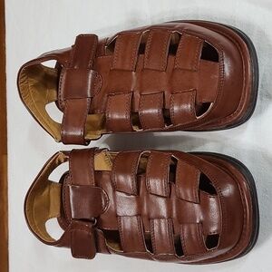 Faranzi Mens Faux Leather‎ Fisherman Sandals Brown Hook&Loop Sz 11 EUC